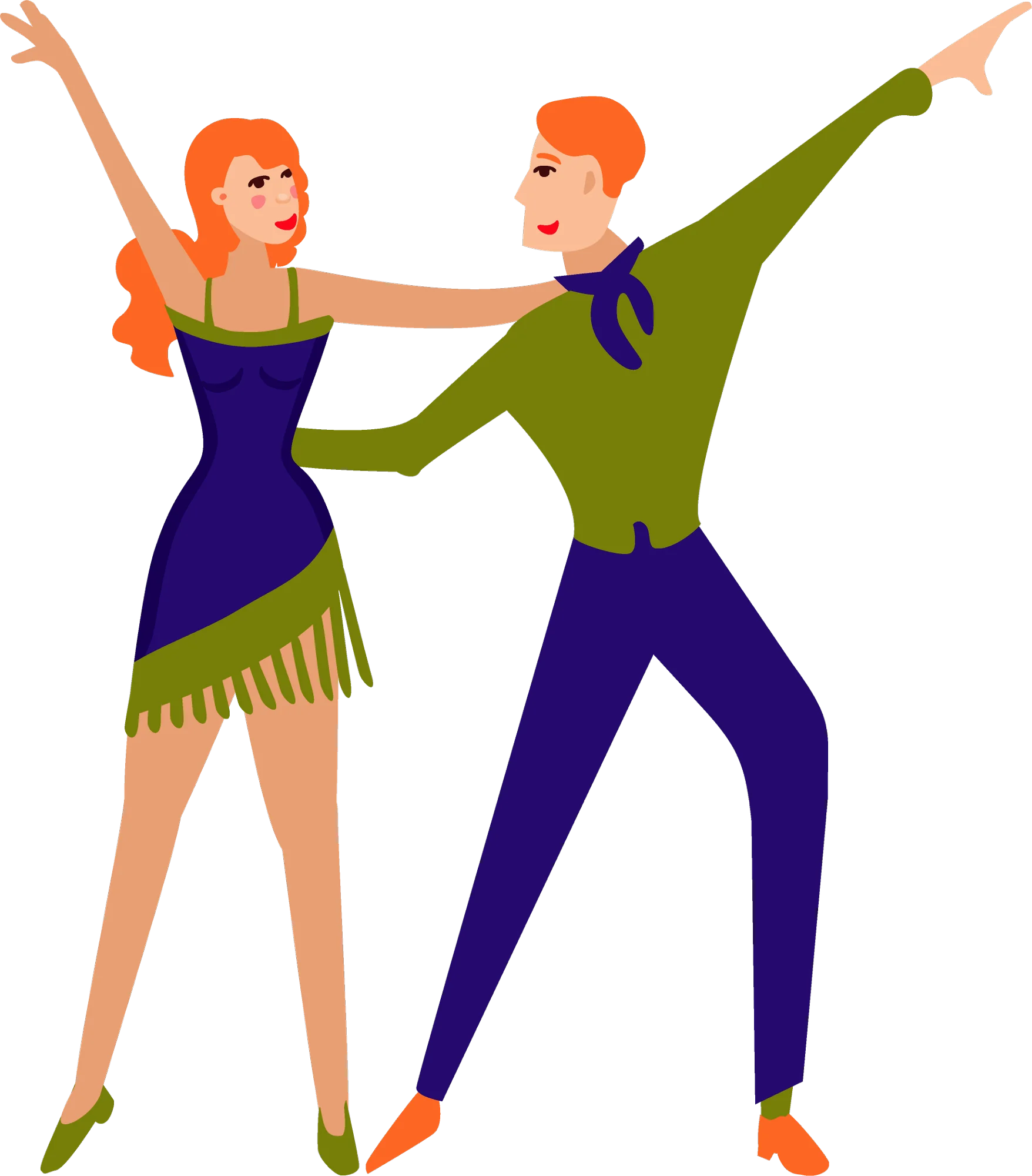 Energetic Dancing Couple Performing Retro-Style Ballroom Dance Clipart Illustration