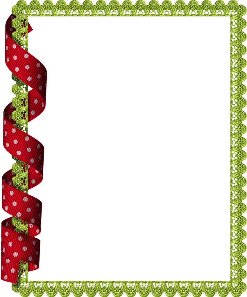 Festive Christmas Border Clipart with Elegant Ribbon and Scalloped Green Frame
