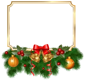 Festive Christmas Border Clipart with Golden Bells, Ornaments, and Holly Leaves