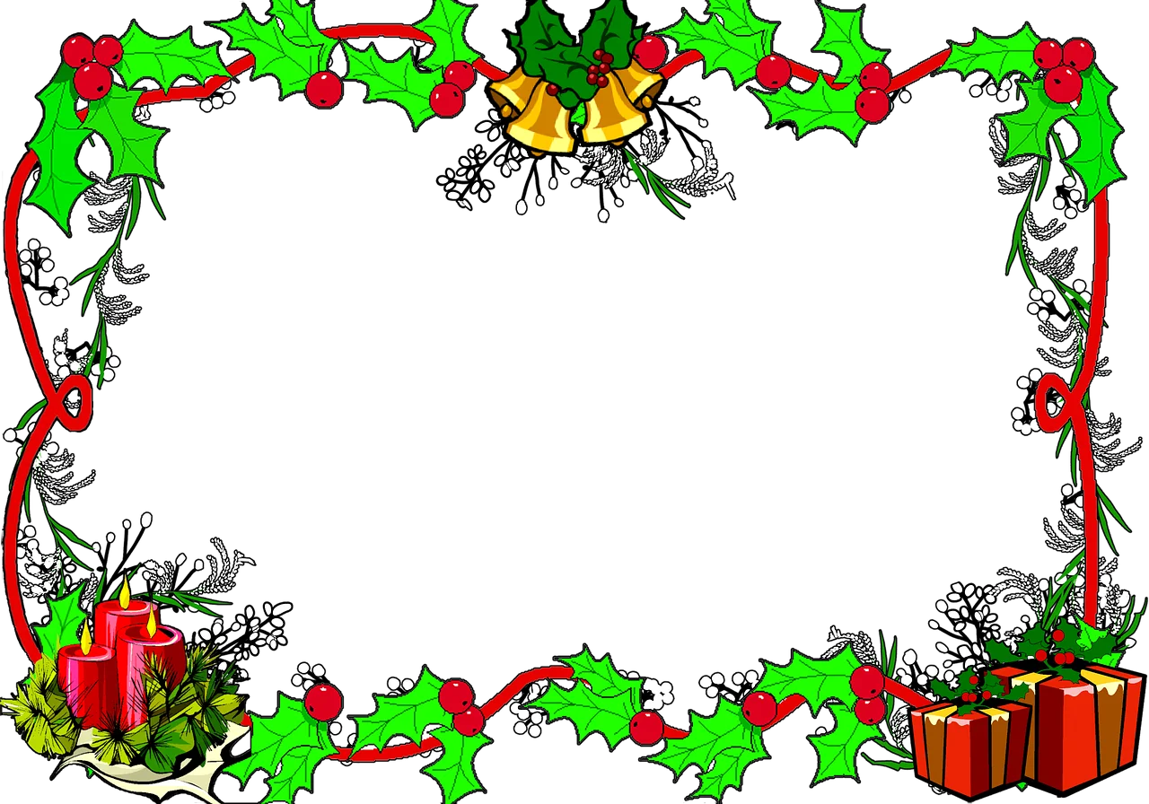 Festive Christmas Border Clipart with Holly, Ribbons, and Gift Boxes