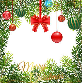 Festive Christmas Border Clipart with Ornaments and Pine Branches