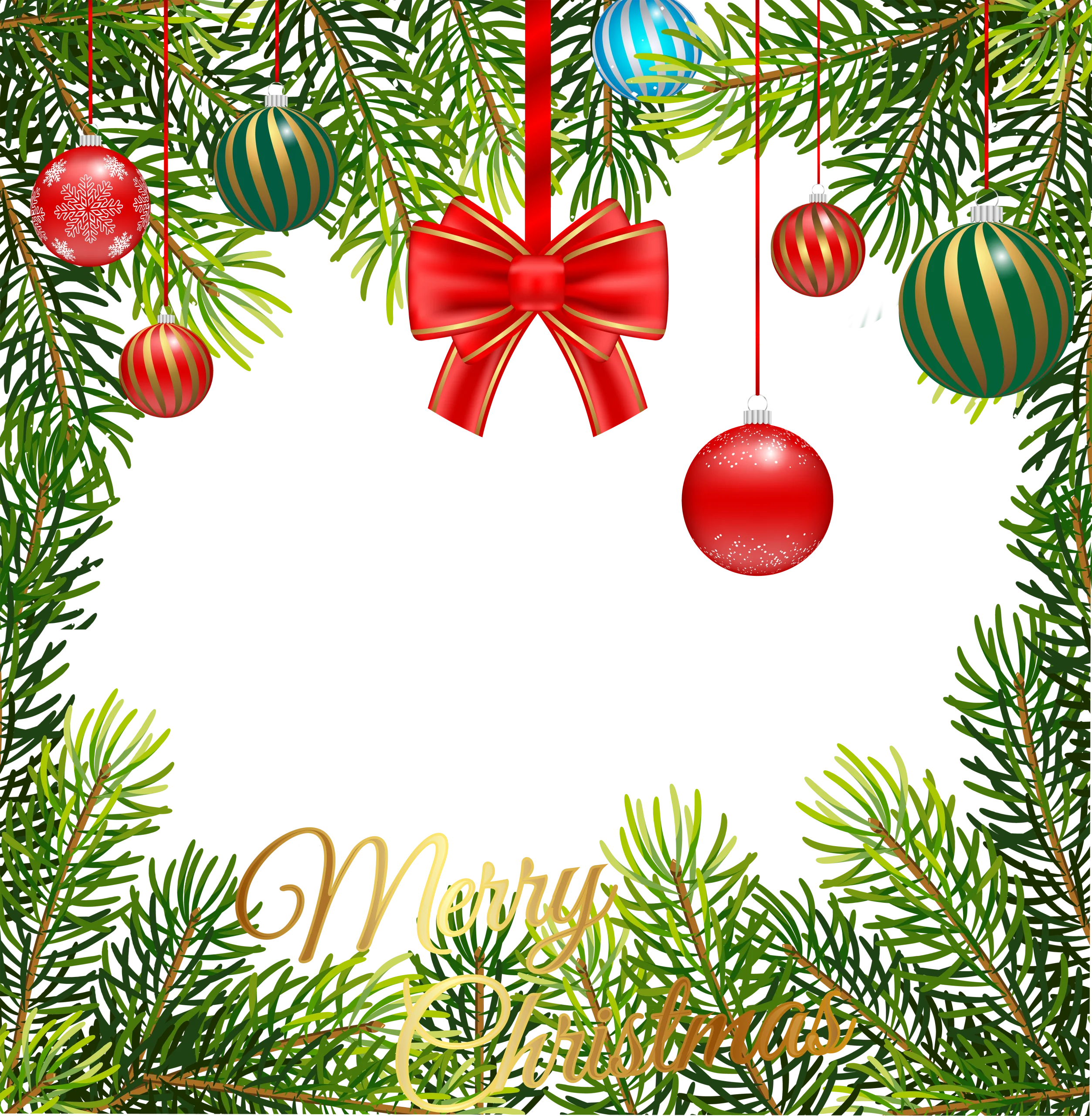 Festive Christmas Border Clipart with Ornaments and Pine Branches
