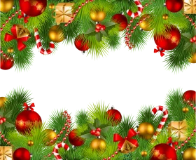 Festive Christmas Border Clipart with Ornaments, Pine Branches, and Holiday Decorations