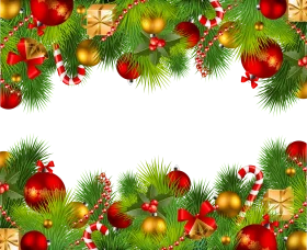 Festive Christmas Border Clipart with Ornaments, Pine Branches, and Holiday Decorations