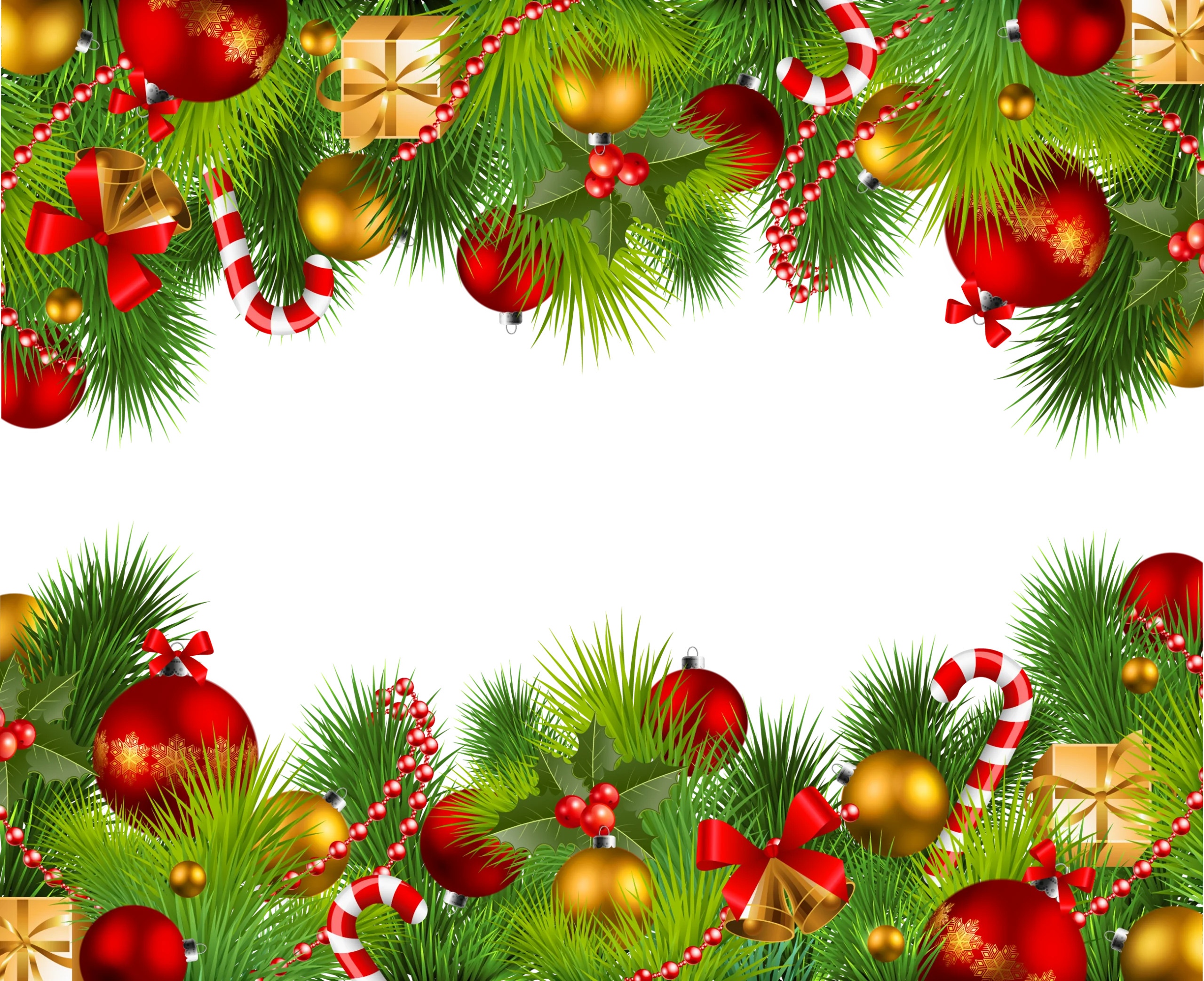 Festive Christmas Border Clipart with Ornaments, Pine Branches, and Holiday Decorations
