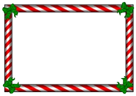 Festive Christmas Border Clipart with Red and White Candy Cane Stripes and Holly Leaves