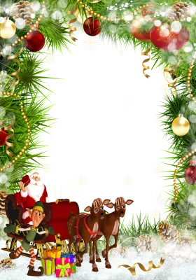 Festive Christmas Border Clipart with Santa, Reindeer, and Ornate Holiday Decorations
