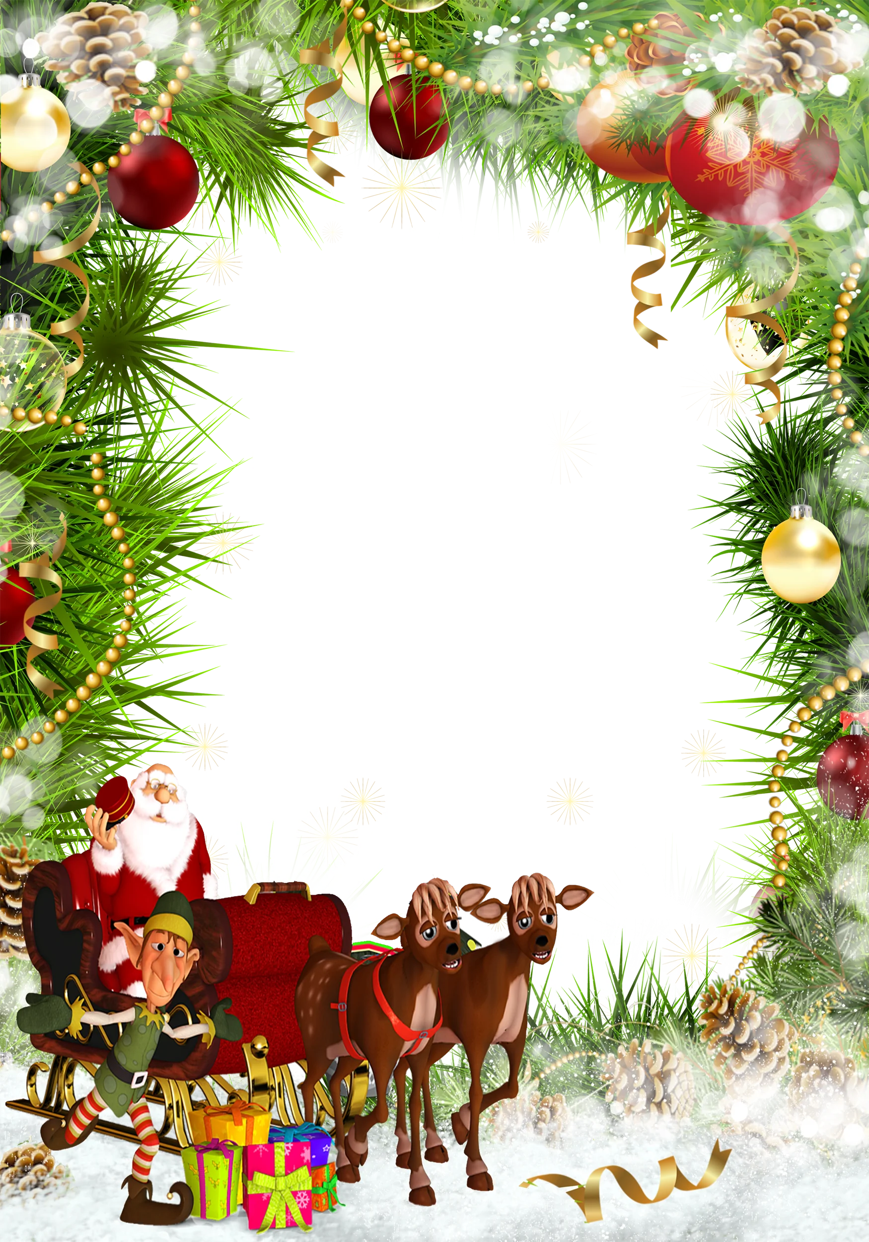 Festive Christmas Border Clipart with Santa, Reindeer, and Ornate Holiday Decorations