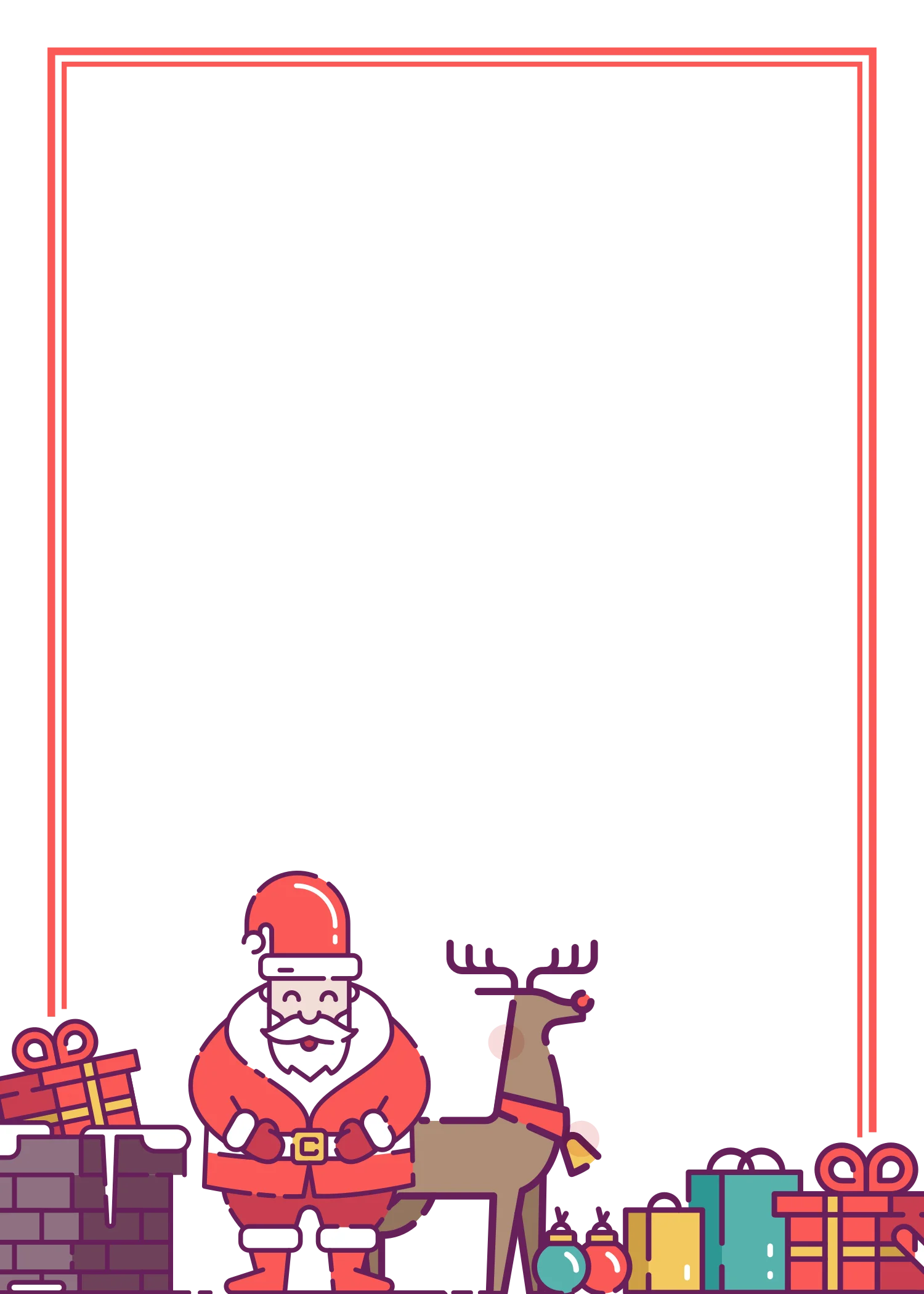 Festive Christmas Clipart Border with Santa, Reindeer, and Cheerful Gift Boxes