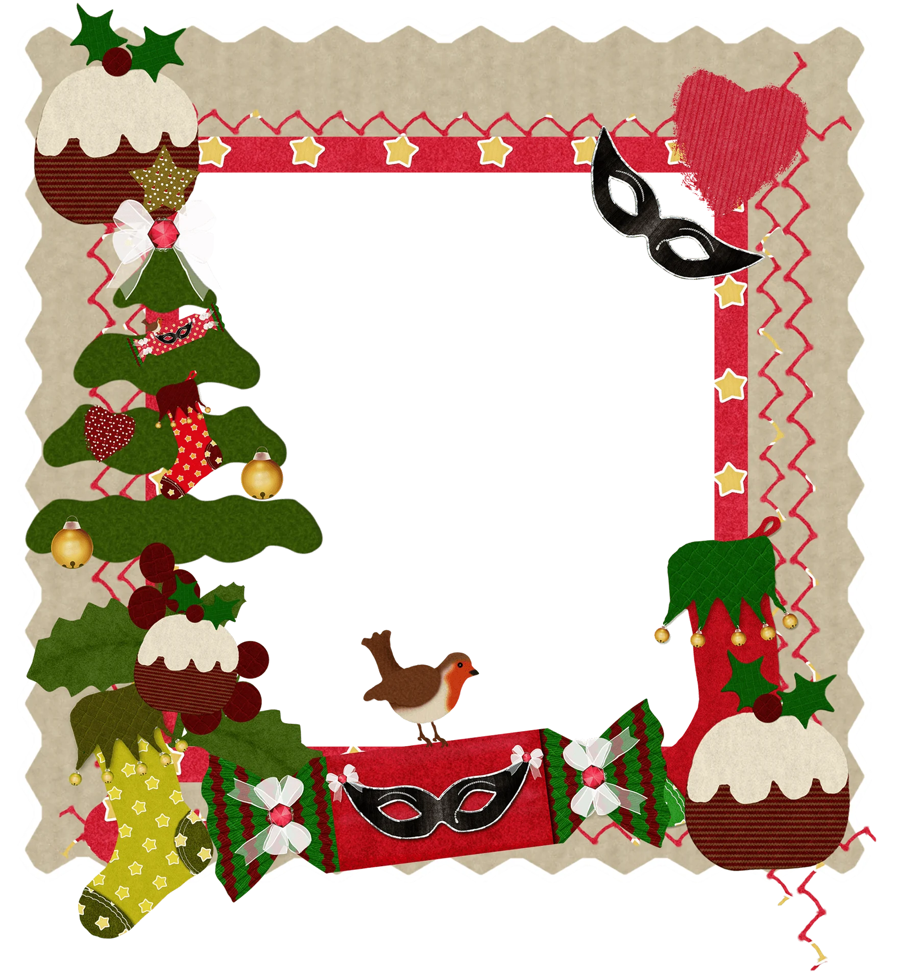 Festive Christmas Decorative Clipart Frame with Holiday Ornaments and Whimsical Elements