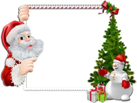 Festive Christmas Frame Clipart with Santa, Snowman, and Decorated Tree