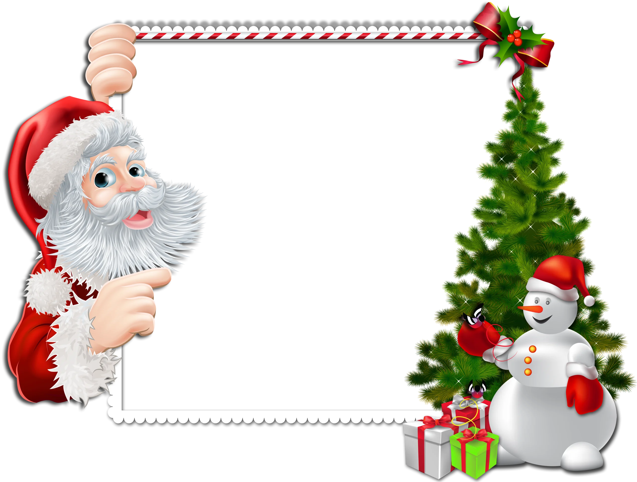 Festive Christmas Frame Clipart with Santa, Snowman, and Decorated Tree