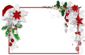 Festive Christmas Greeting Card Border Clipart with Poinsettia and Ornaments