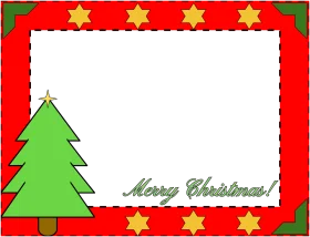 Festive Christmas Greeting Clipart Frame with Green Pine Tree and Golden Stars