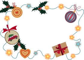 Festive Christmas Holiday Border Clipart with Ornaments, Holly, and Twinkling Lights