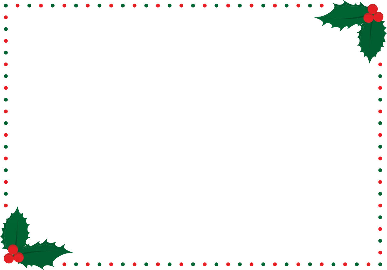 Festive Christmas Holly Leaf Border Clipart with Dotted Red and Green Accent