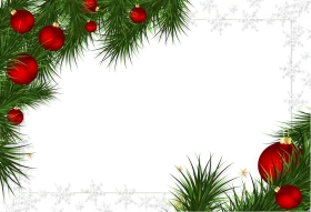Festive Christmas Pine Branch and Red Ornament Decorative Clipart Border Design