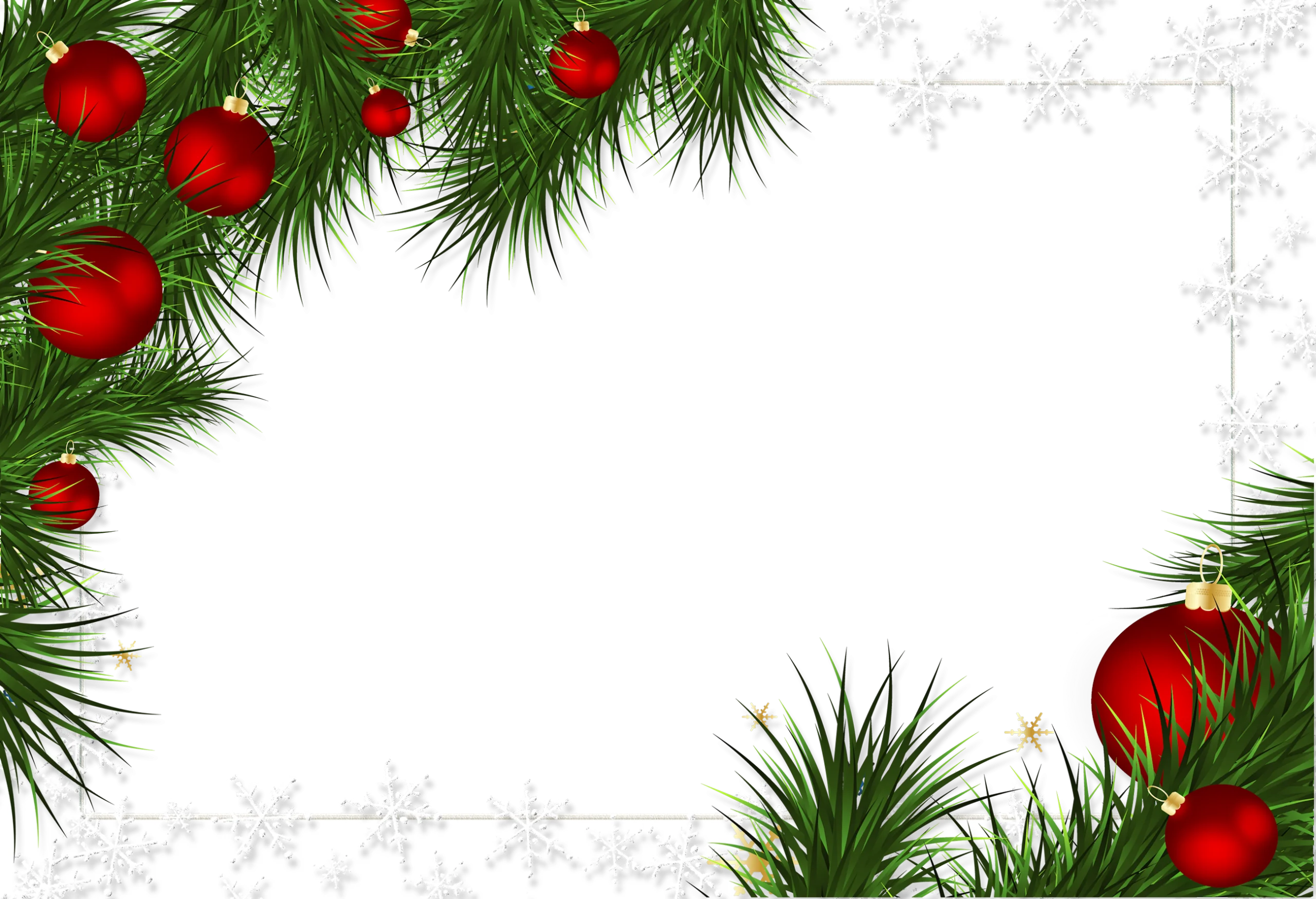 Festive Christmas Pine Branch and Red Ornament Decorative Clipart Border Design