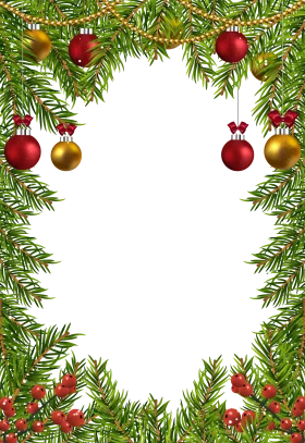 Festive Christmas Pine Branches and Ornaments Holiday Clipart Frame Design