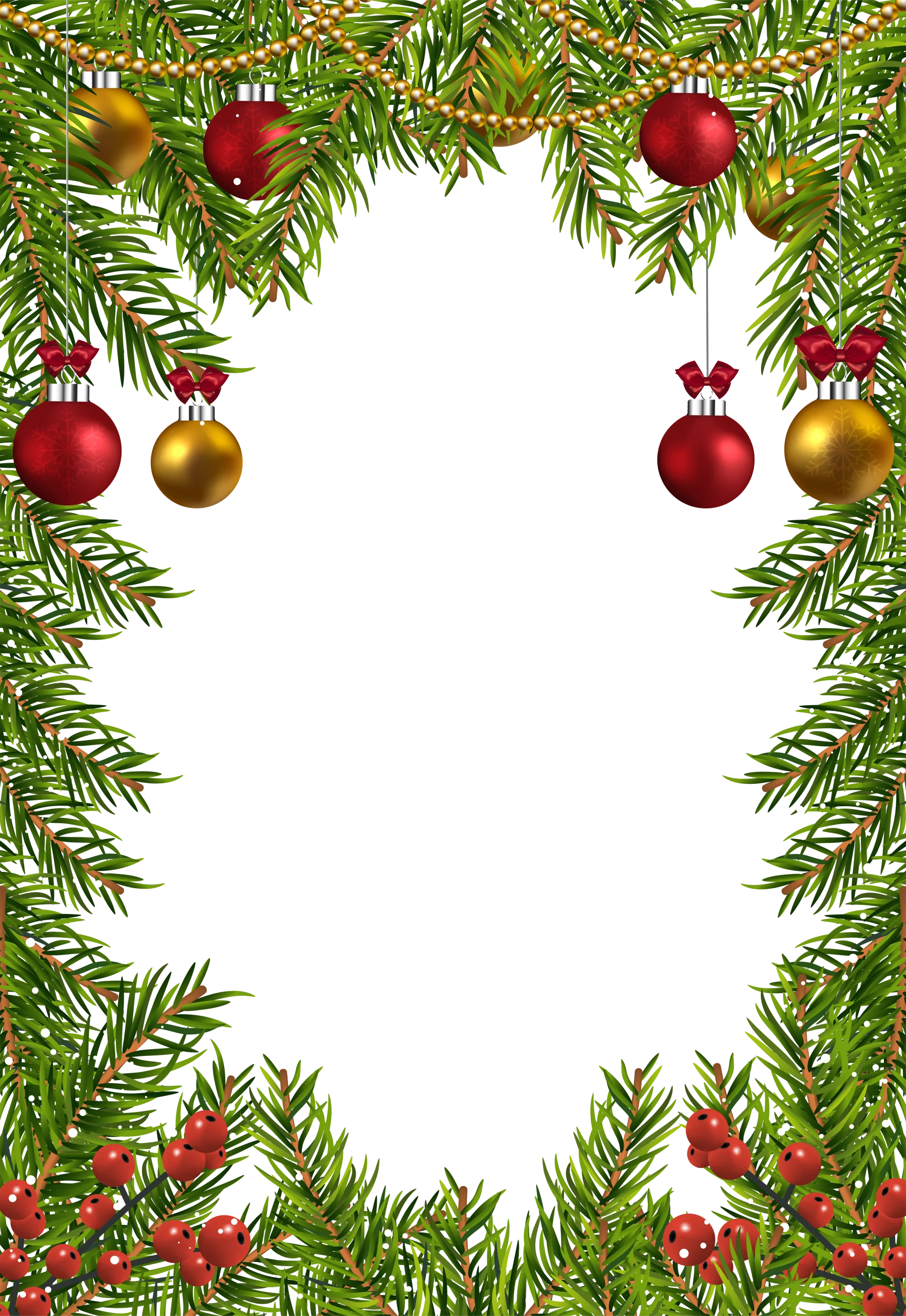 Festive Christmas Pine Branches and Ornaments Holiday Clipart Frame Design