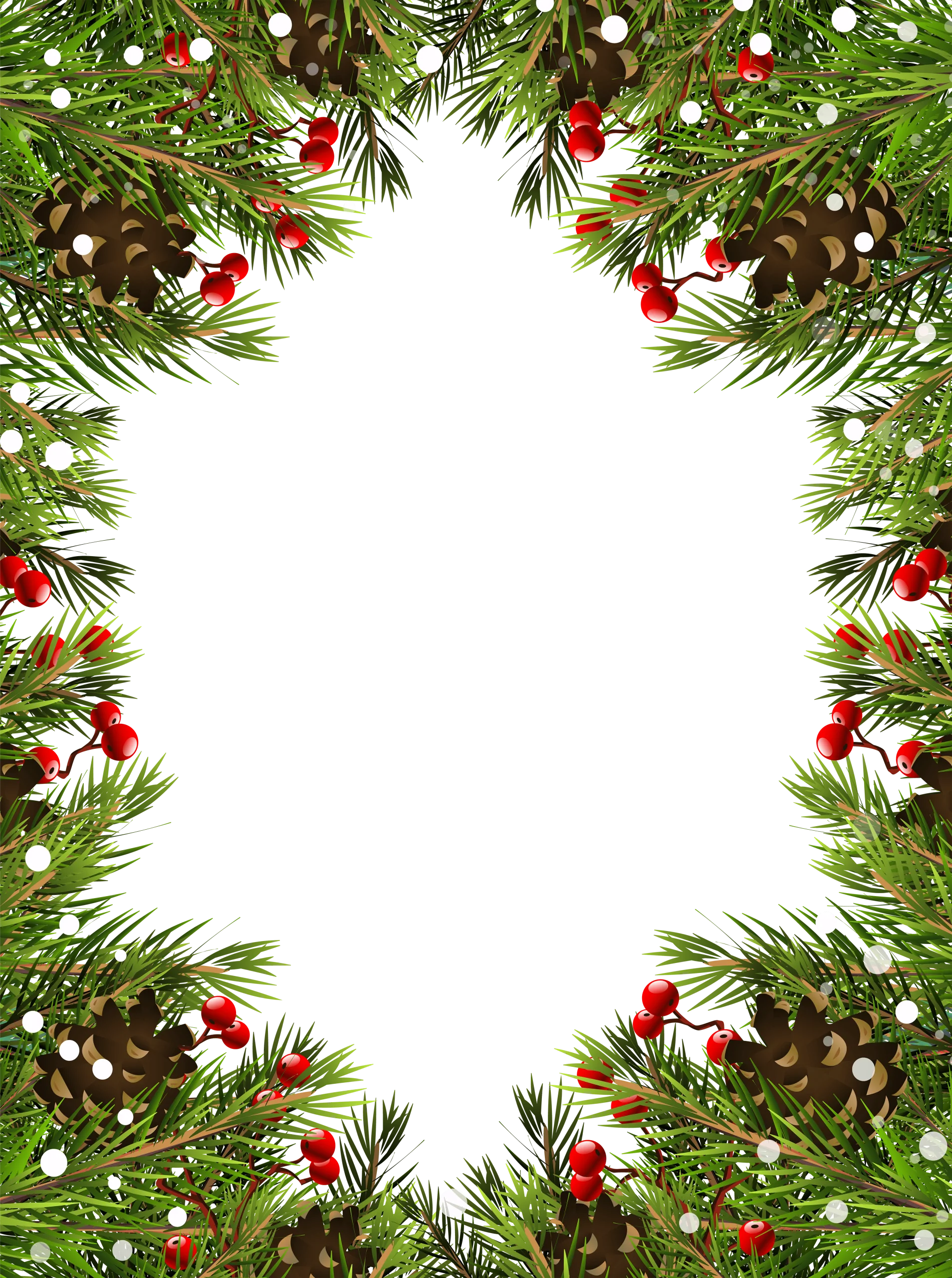 Festive Christmas Pine Branches and Pinecones Border Clipart Design