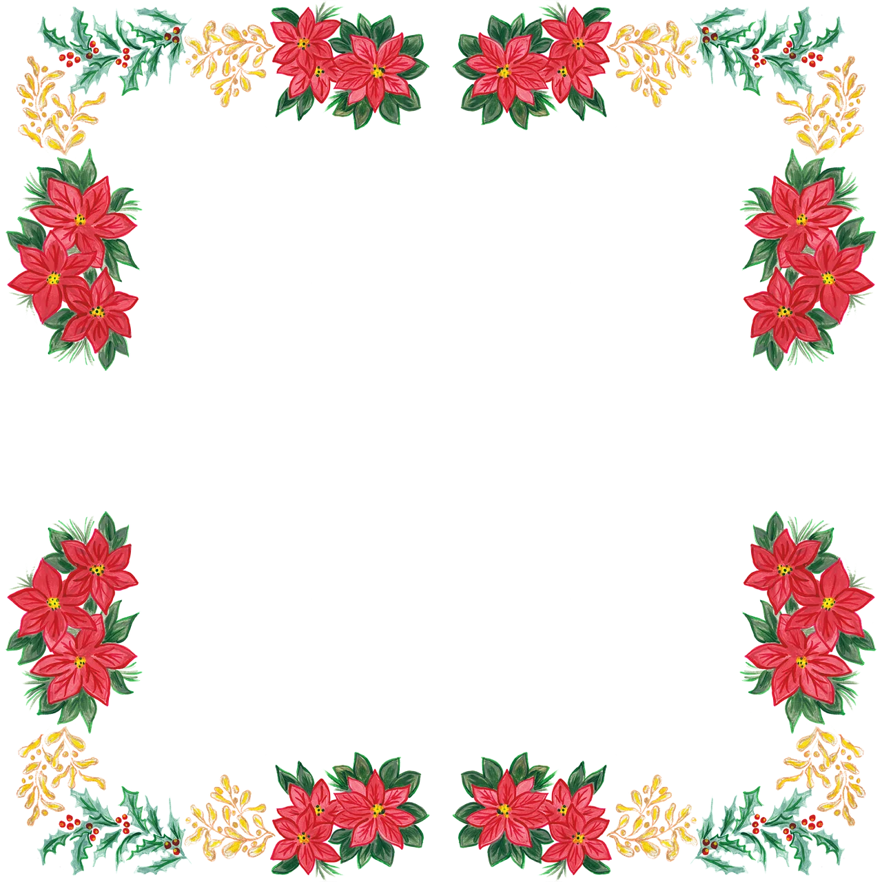 Festive Christmas Poinsettia Flower Frame Clipart with Elegant Holiday Greenery