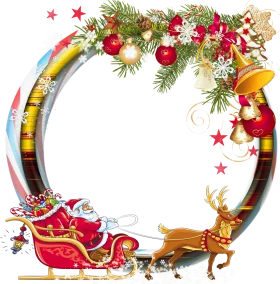 Festive Christmas Sleigh Ride Clipart Border with Reindeer and Holiday Decorations