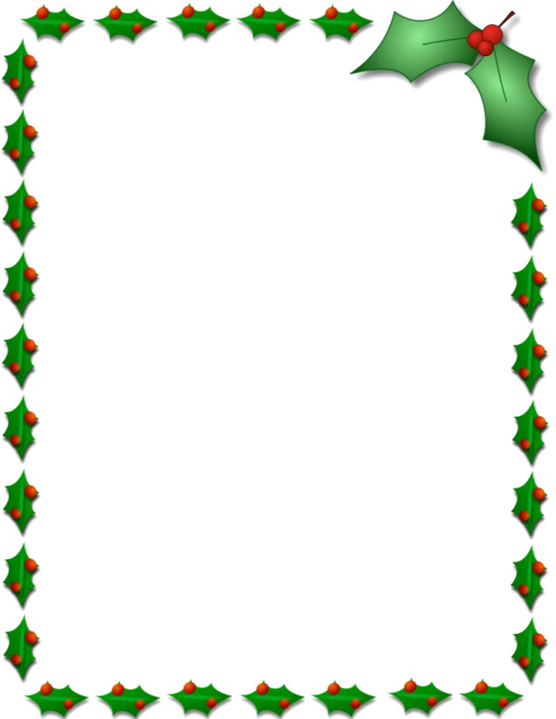 Festive Holly and Berry Christmas Border Clipart with Elegant Green and Red Accents