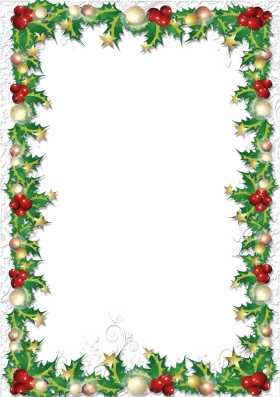 Festive Holly and Ornament Christmas Border Clipart with Elegant Green Leaves