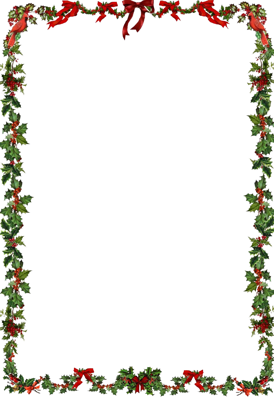 Festive Holly and Ribbon Christmas Border Clipart with Seasonal Greenery