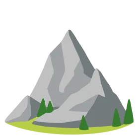 Minimalist Gray Mountain Landscape Clipart with Evergreen Trees and Meadow