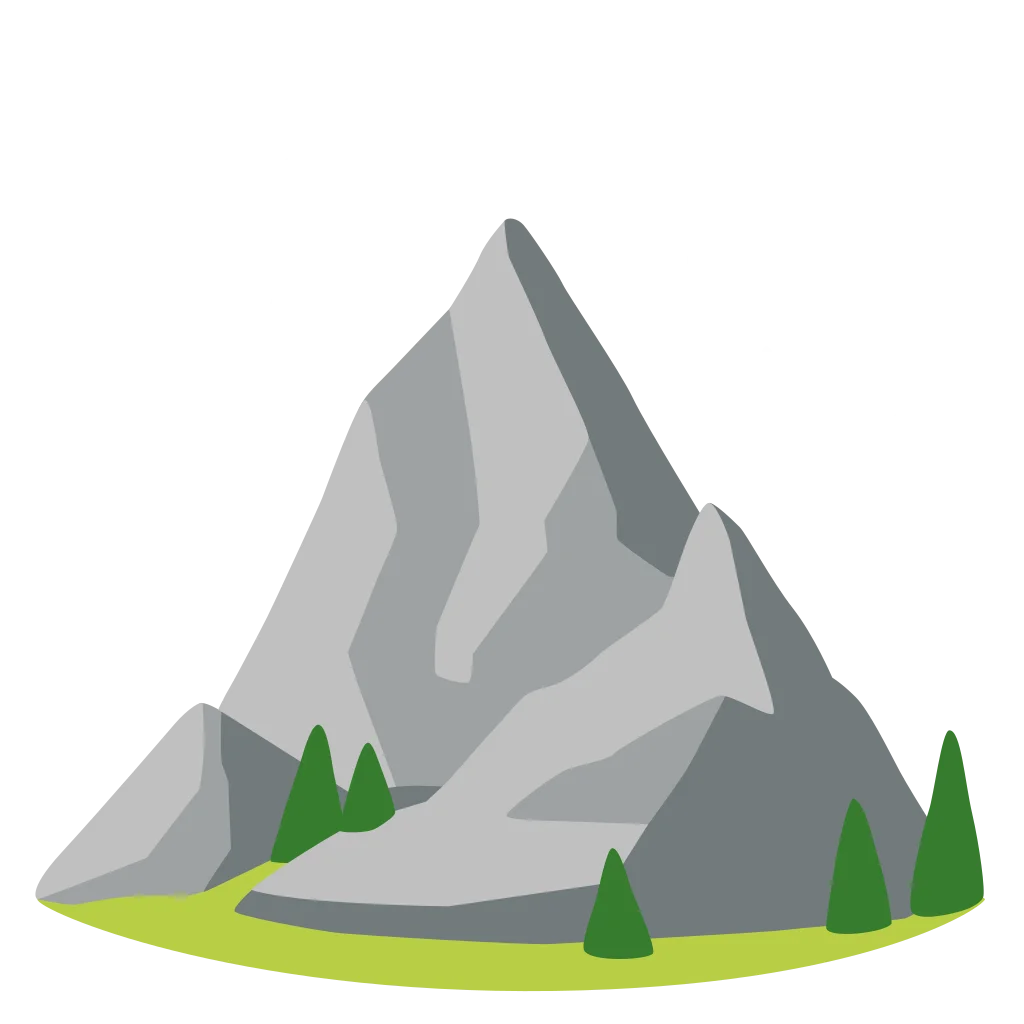 Minimalist Gray Mountain Landscape Clipart with Evergreen Trees and Meadow