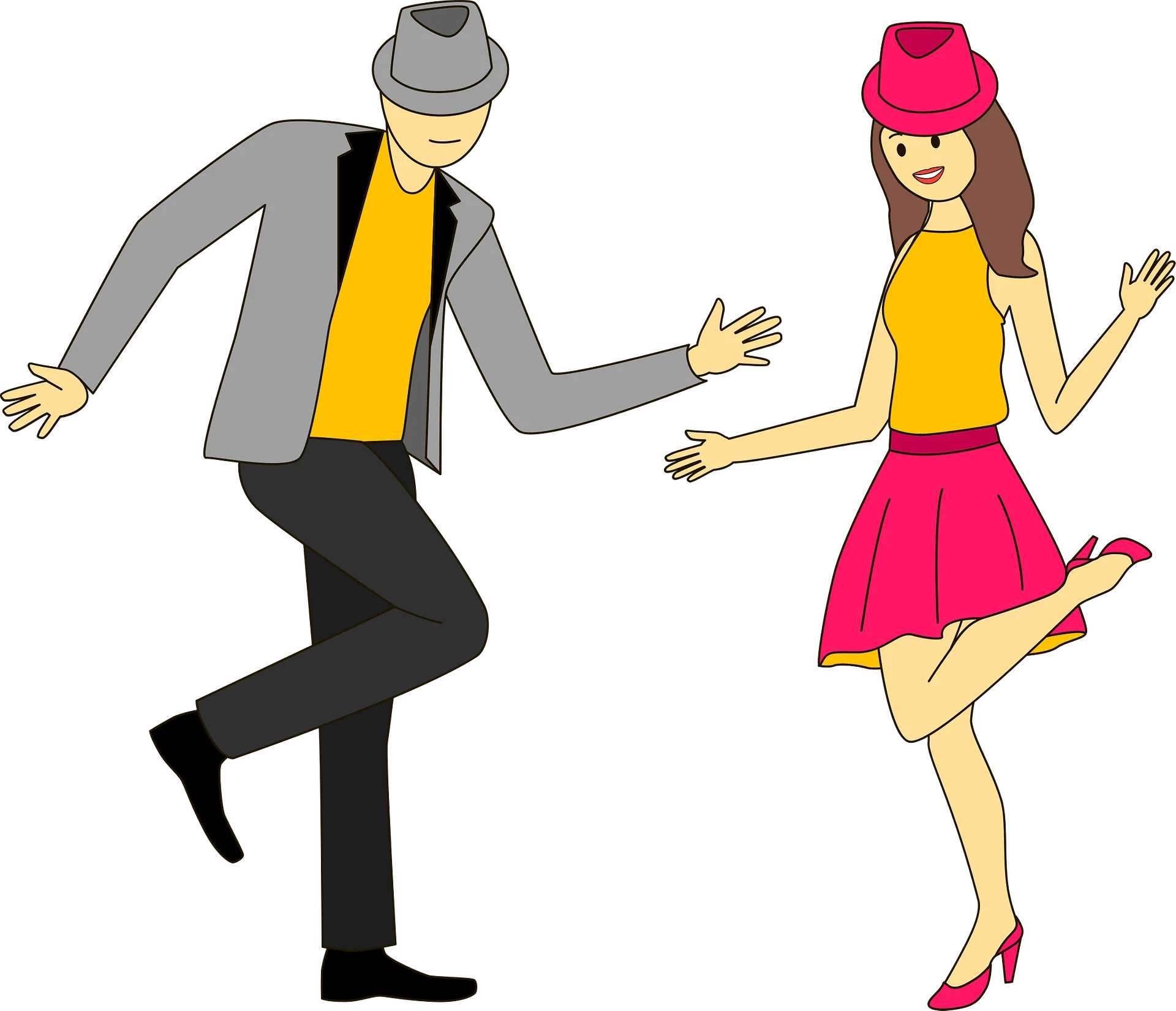 Retro Dance Partners Clipart: Stylish Couple Showcasing Dynamic Ballroom Moves