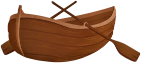 Rustic Wooden Rowing Boat Clipart with Crossed Oars and Smooth Curves