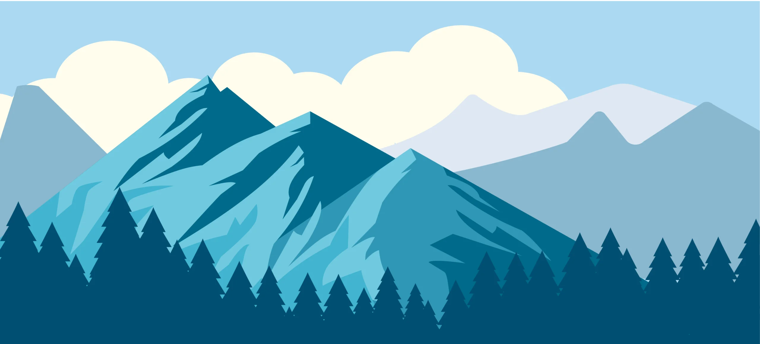 Serene Alpine Landscape Clipart with Majestic Peaks and Evergreen Forest
