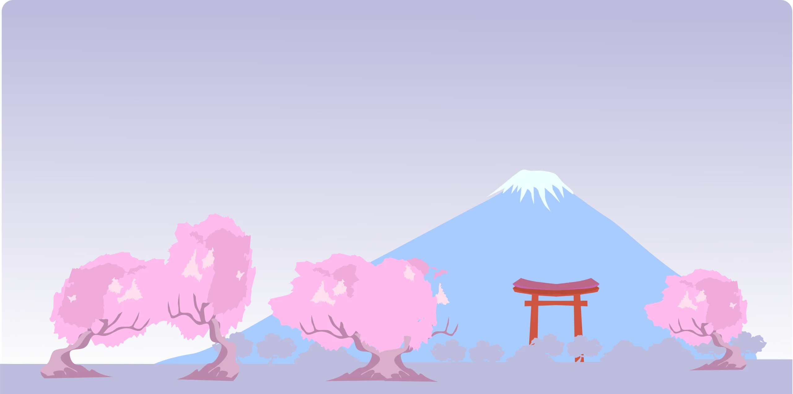 Serene Japanese Landscape Clipart with Sakura Trees and Majestic Mount Fuji