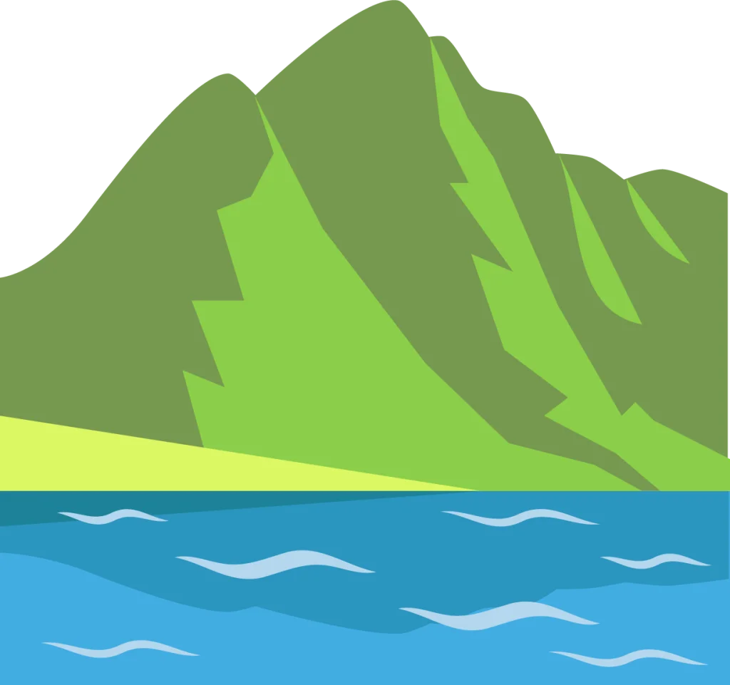 Serene Mountain and Lake Landscape Minimalist Clipart Design