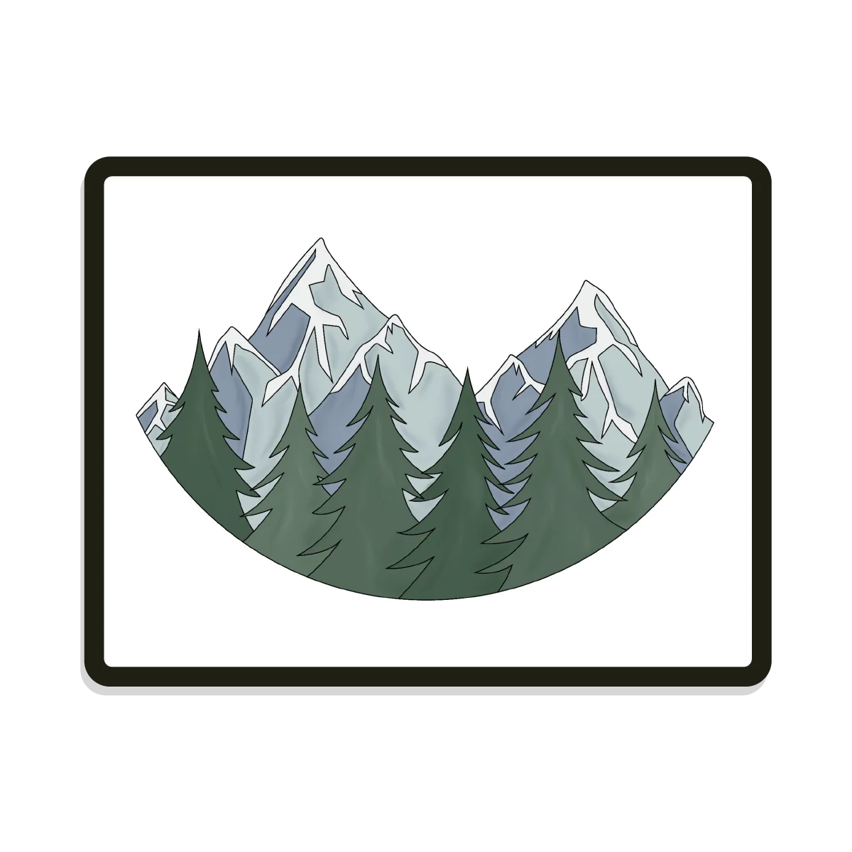 Serene Mountain and Pine Forest Landscape Minimalist Clipart Design
