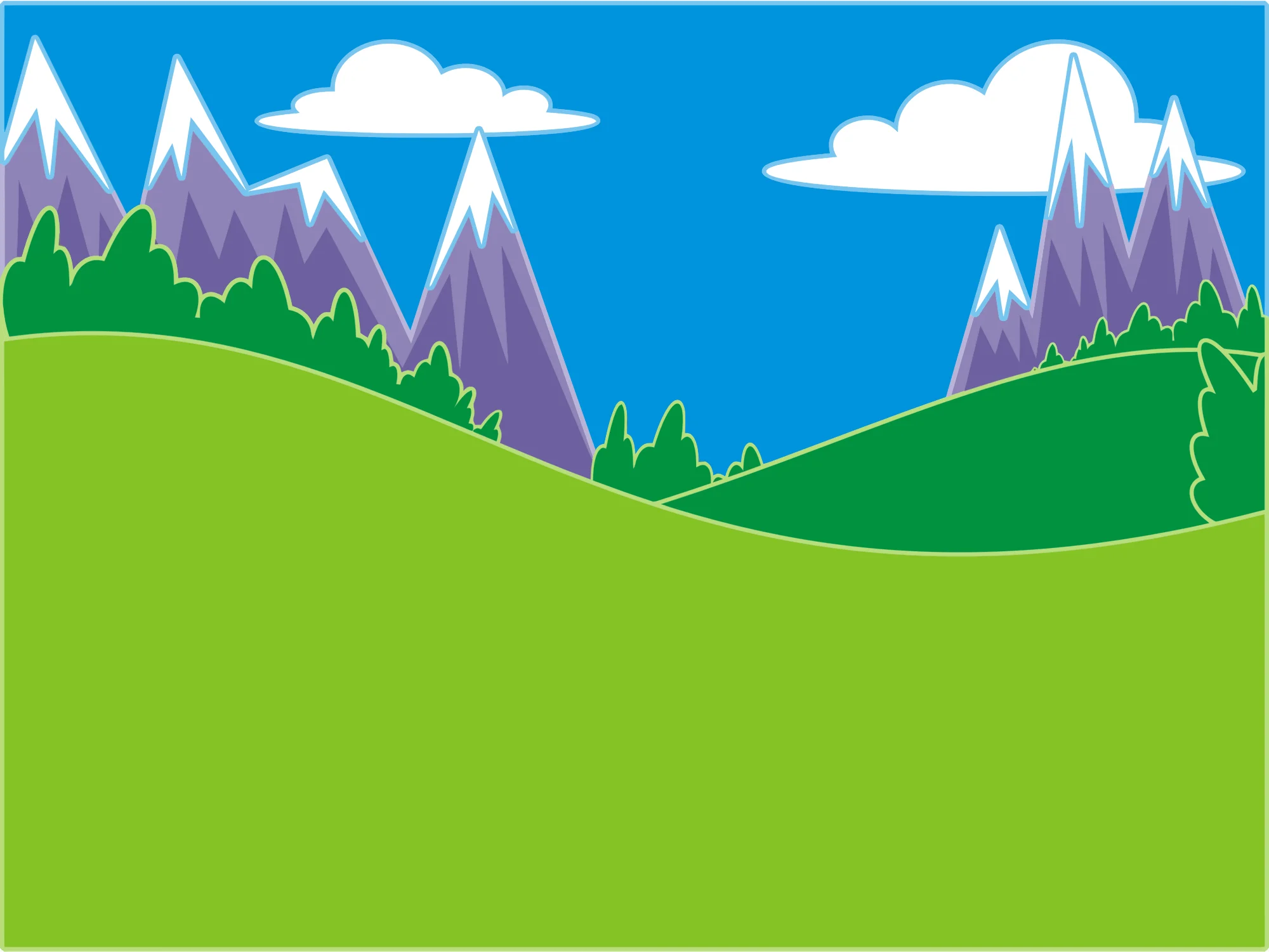 Serene Mountain Landscape Clipart with Verdant Hills and Snowy Peaks