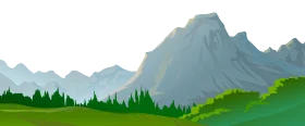 Serene Mountain Landscape with Lush Green Forest and Rocky Peaks Clipart