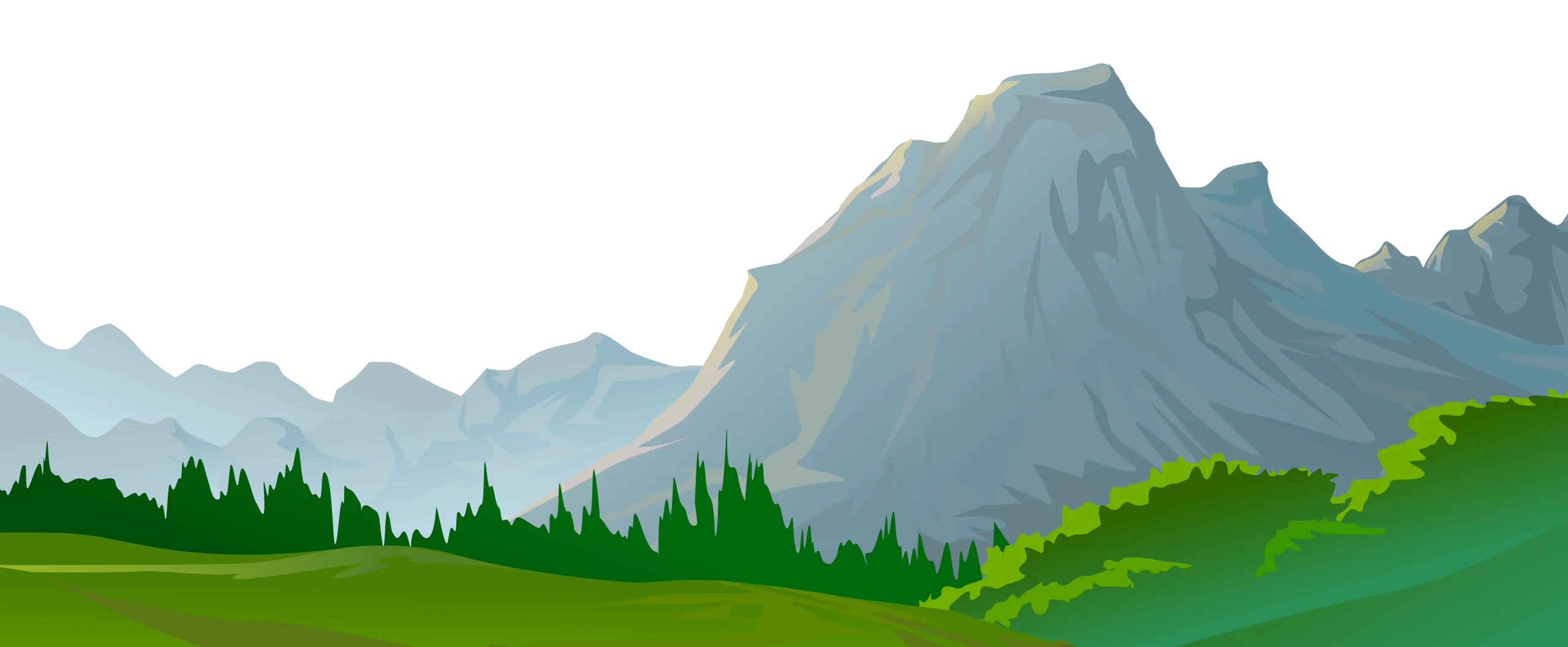 Serene Mountain Landscape with Lush Green Forest and Rocky Peaks Clipart