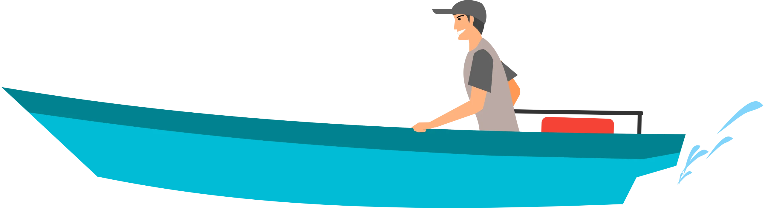 Simple Teal Wooden Boat Clipart with Seated Passenger Graphic Design