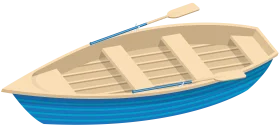 Simple Wooden Rowing Boat Clipart with Smooth Blue and Beige Color Palette