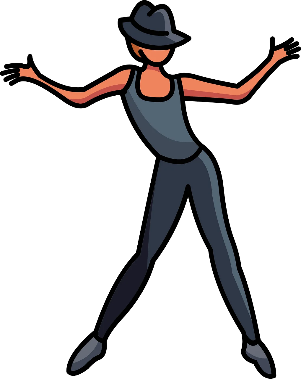 Stylish Dance Clipart: Energetic Performer in Fedora and Bold Pose