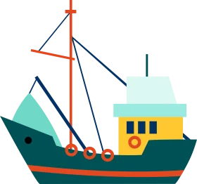 Stylized Nautical Fishing Vessel Clipart with Geometric Maritime Design