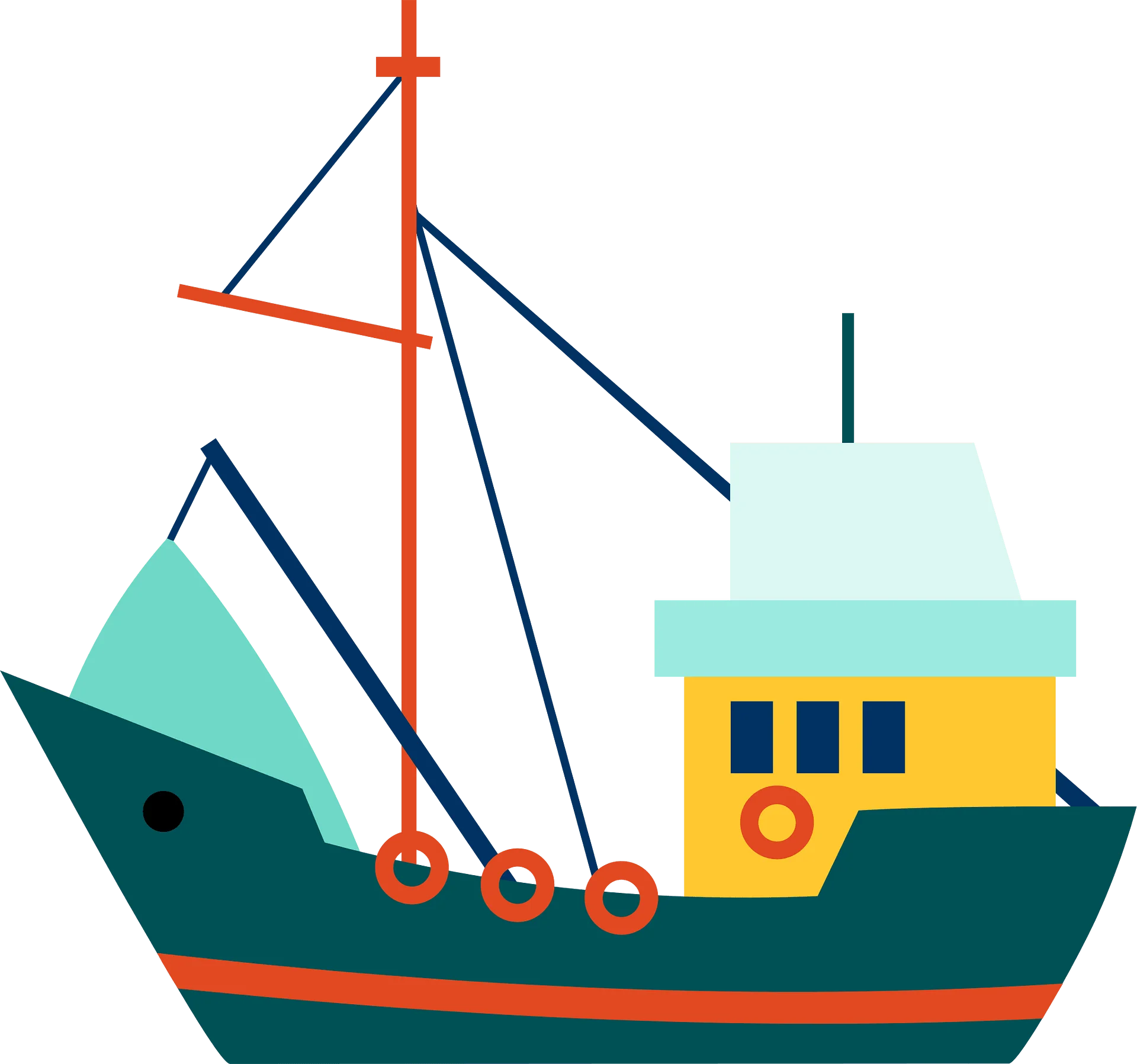 Stylized Nautical Fishing Vessel Clipart with Geometric Maritime Design
