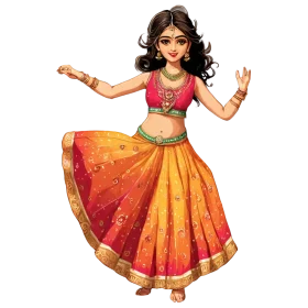 Traditional Indian Classical Dance Clipart with Graceful Dancer in Colorful Attire
