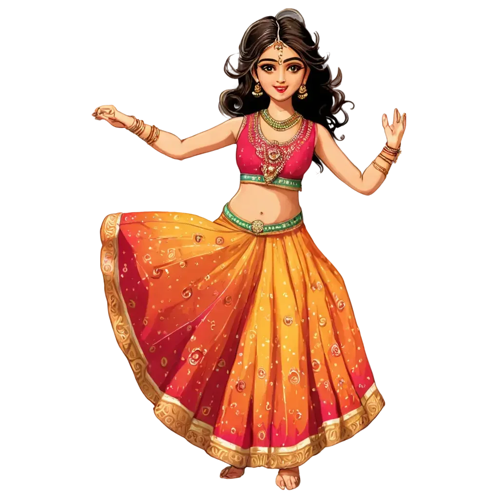 Traditional Indian Classical Dance Clipart with Graceful Dancer in Colorful Attire