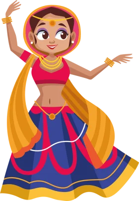 Traditional Indian Folk Dance Performer Colorful Clipart Illustration