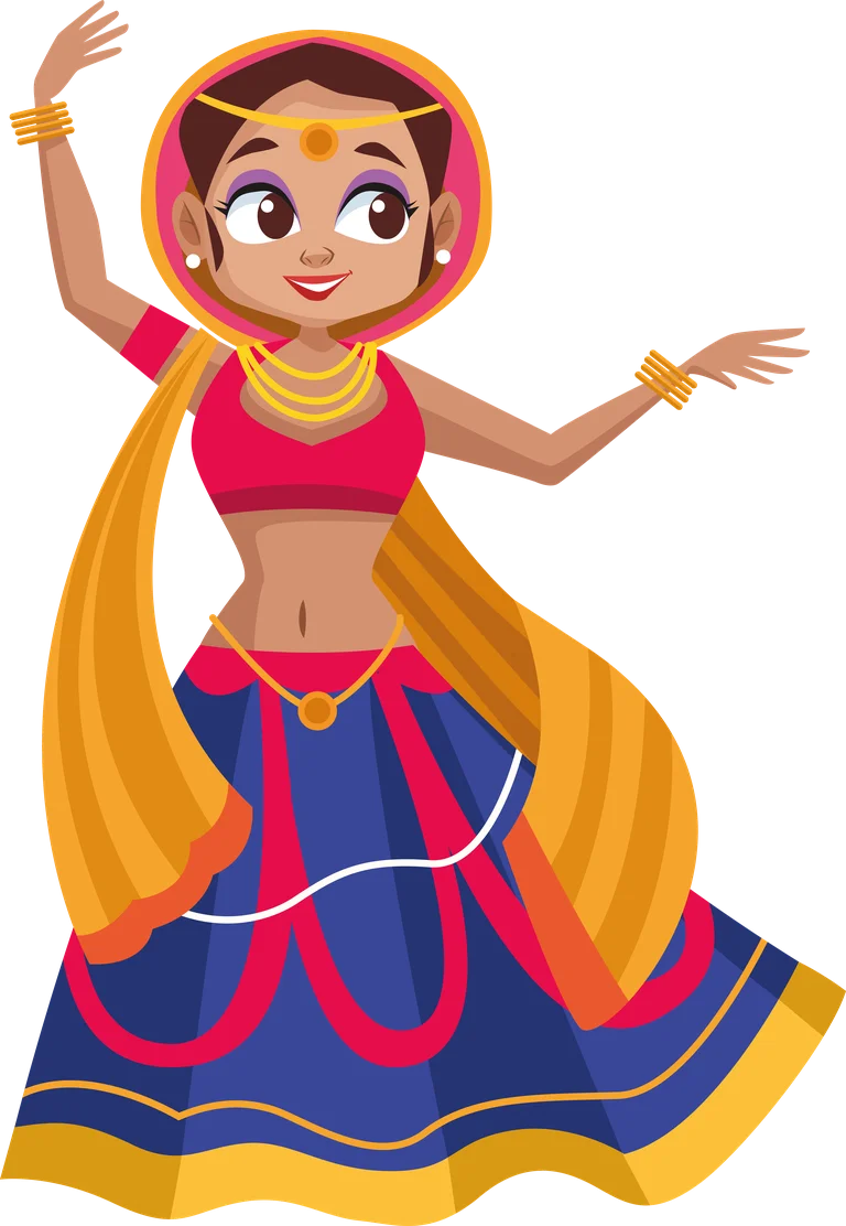 Traditional Indian Folk Dance Performer Colorful Clipart Illustration